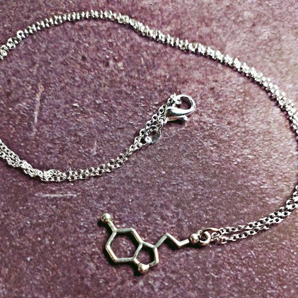 Silver Serotonin Chemical Molecule Necklace - Picture 4 of 6